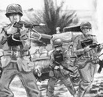 szkic, walczący żołnierze z okresu II wojny światowej
